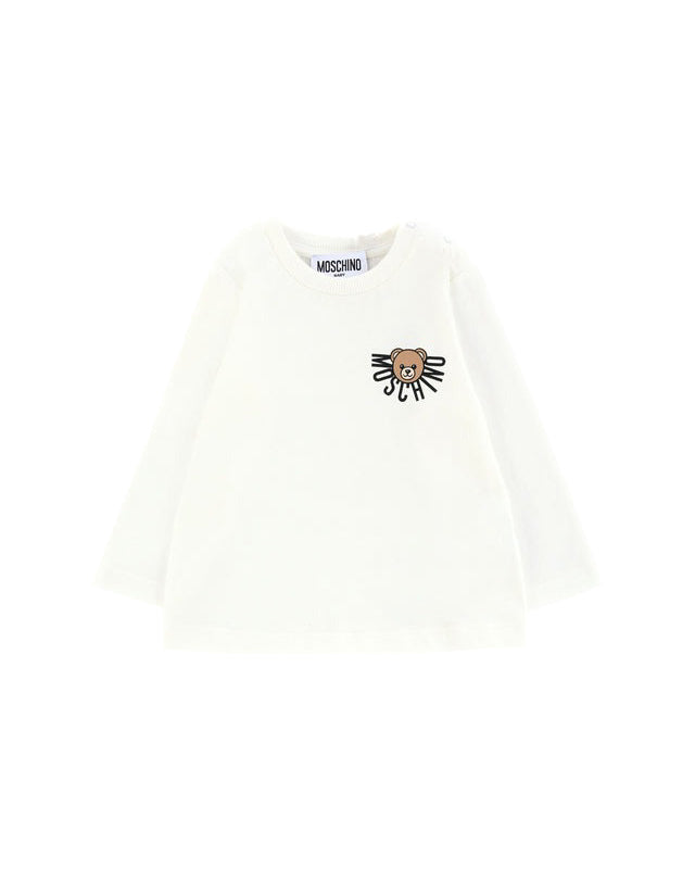 Moschino Kids T-shirt Panna con Logo per Neonati