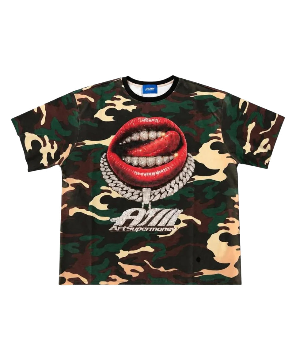 ArtSuperMoney Kids T-Shirt Verde Militare con Stampa Strass per Bambini