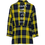 MSGM Kids Abito Fantasia a Quadri Blu Scuro e Giallo con Logo e Ricamo sul Retro per Bambine