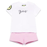 Barrow Kids T-shirt Bianca con Stampa Retro con Shorts Rosa per Neonate