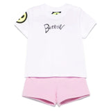 Barrow Kids T-shirt Bianca con Stampa Retro con Shorts Rosa per Neonate