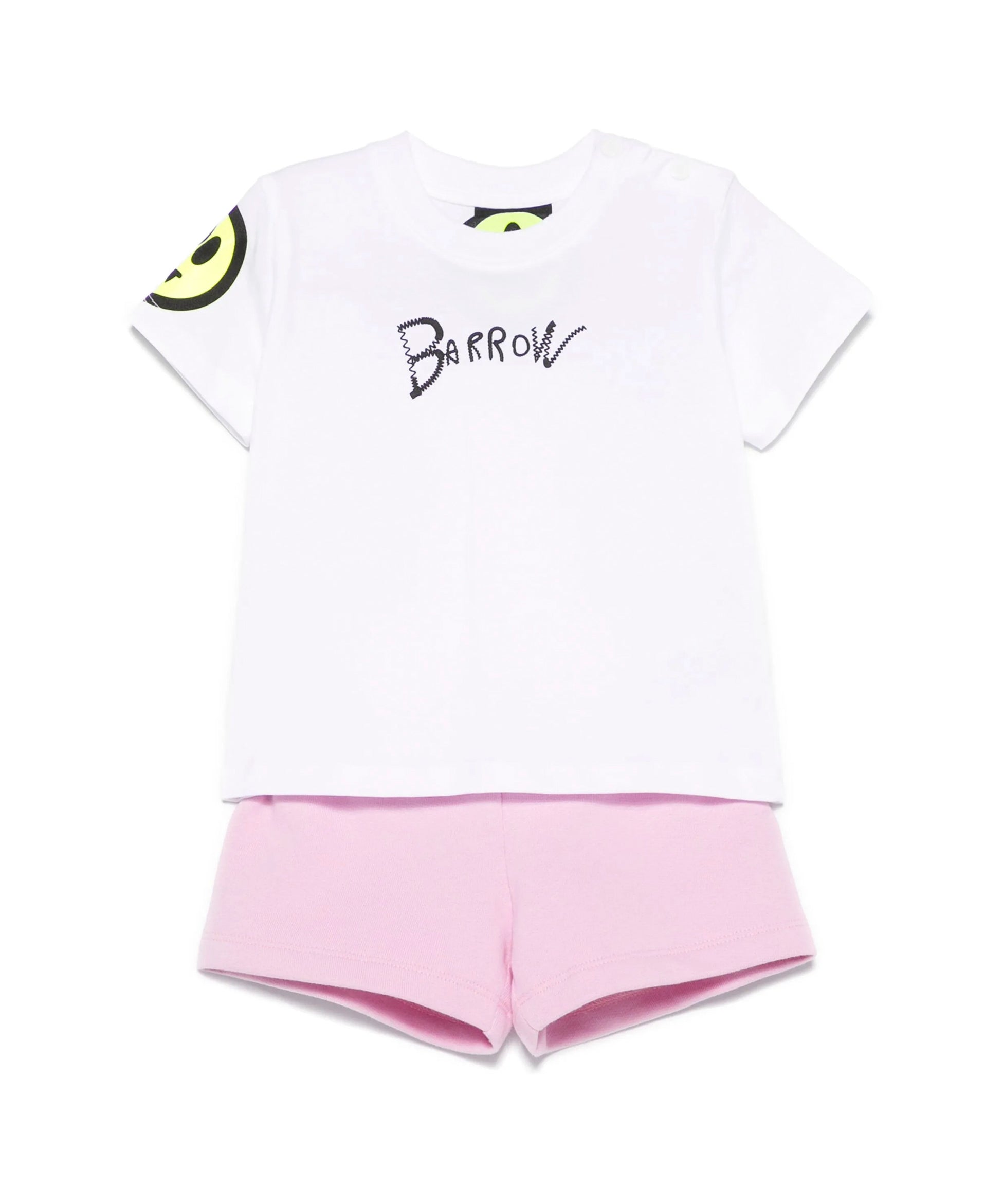 Barrow Kids T-shirt Bianca con Stampa Retro con Shorts Rosa per Neonate