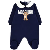 Moschino Kids Tutina Blue Navy con Logo per Neonati