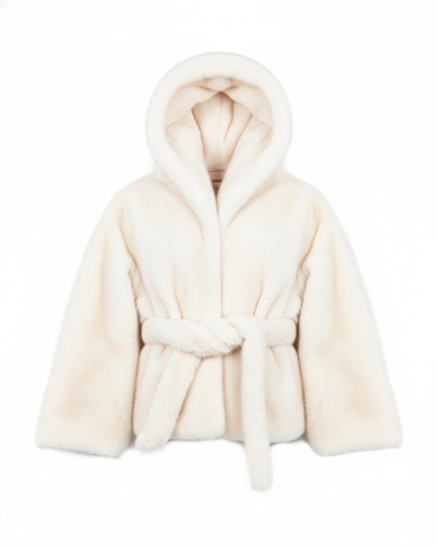 Yes London Kids Giacca Ecovisone Panna con Cappuccio per Bambine