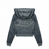 Juicy Couture Felpa con Cappuccio Grigia e Scritta Logo in Strass Retro per Bambine