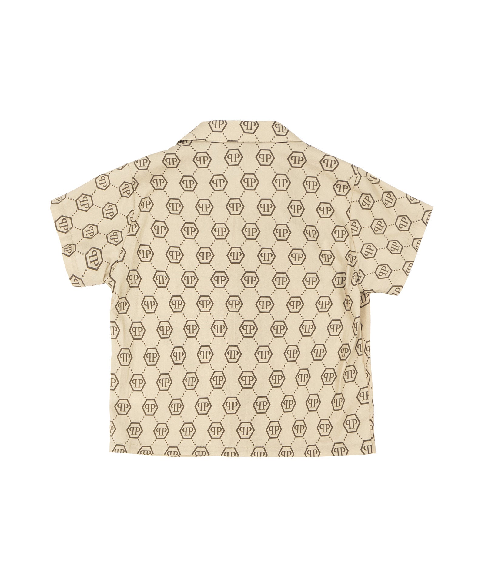 Philipp Plein Kids Camicia Beige con Stampa Logo All-Over per Bambine
