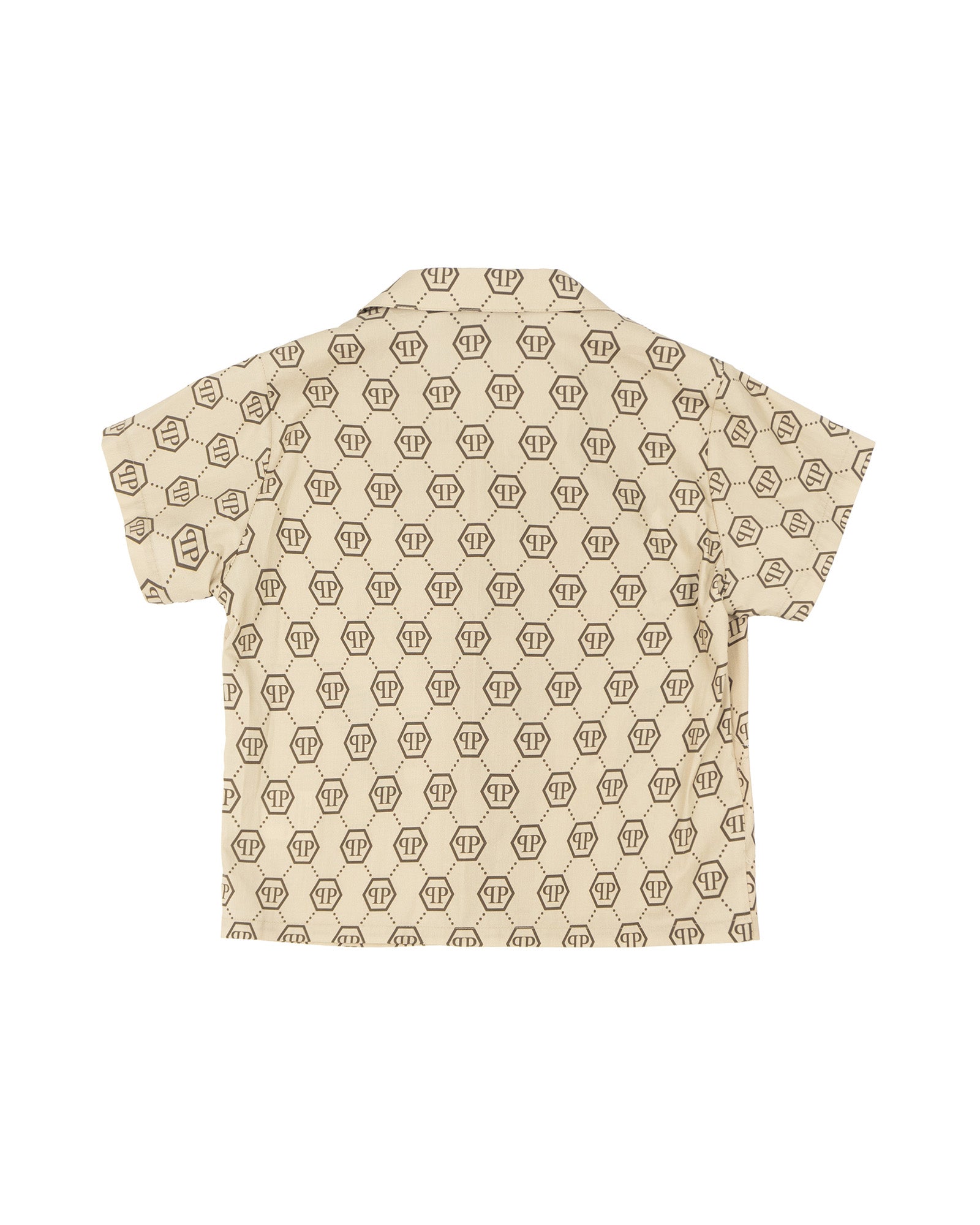 Philipp Plein Kids Camicia Beige con Stampa Logo All-Over per Bambine