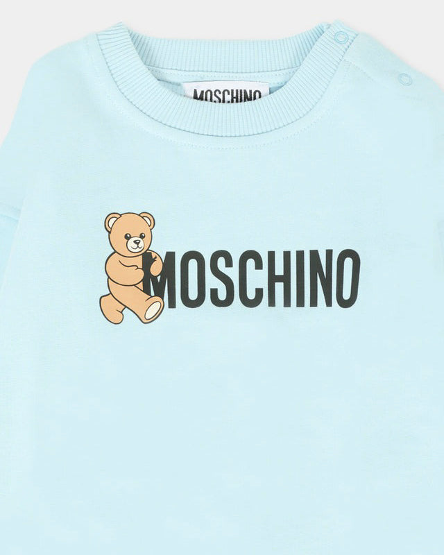 Moschino Kids Felpa Girocollo Celeste con Logo per Neonati