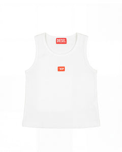Diesel Kids Canotta a Costine Bianca con Dettaglio Logo per Bambine