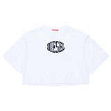 Diesel Kids White Cropped T-shirt with Puffy Print