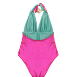 Ilaria Vitagliano Costume Monokini Verde Acqua/Fucsia per Bambine (retro)