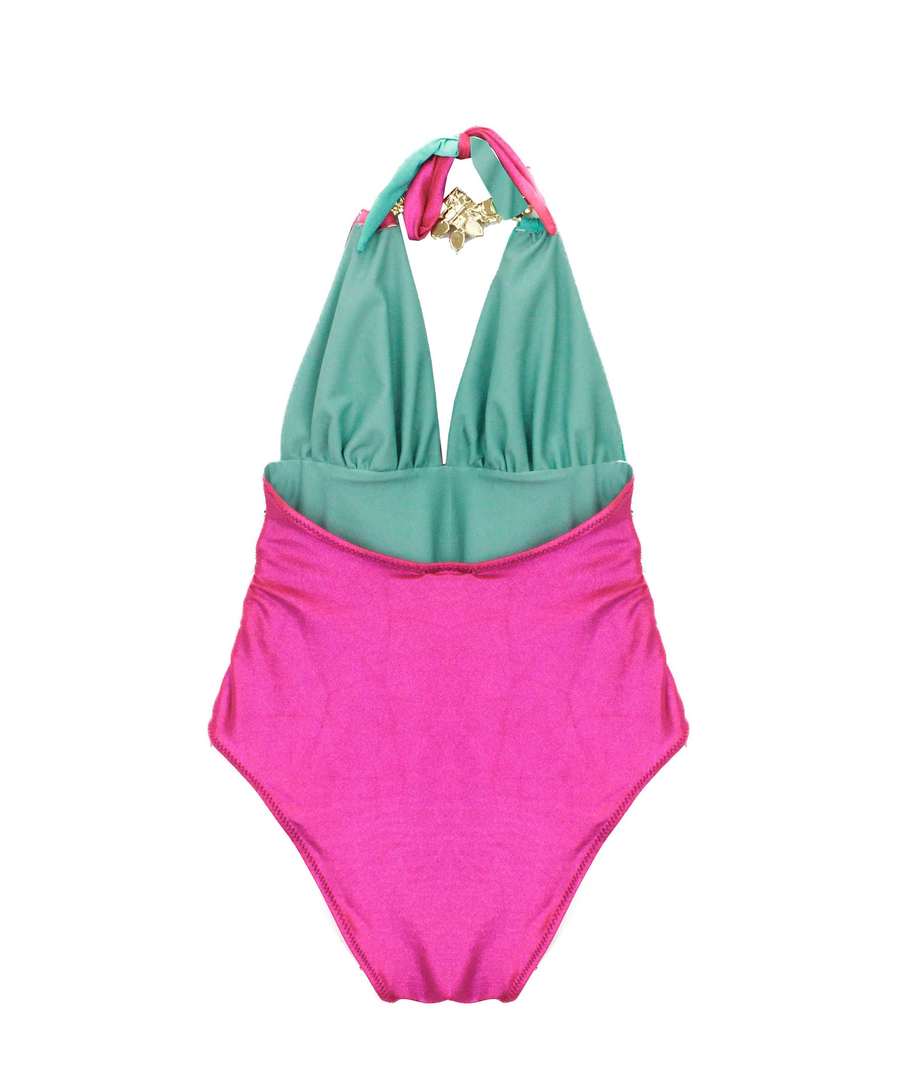 Ilaria Vitagliano Costume Monokini Verde Acqua/Fucsia per Bambine (retro)