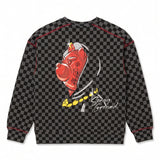Sprayground Kids Felpa Girocollo Grigio Fantasia a Scacchi con Toppe Logo e STampa sul Retro per Bambini
