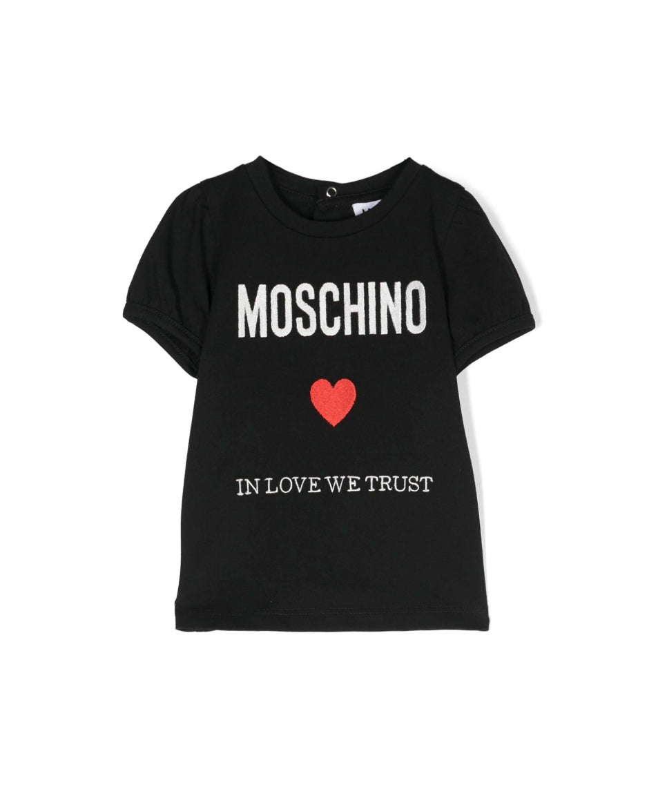 Moschino Kids T-Shirt Nera con Stampa per Neonata