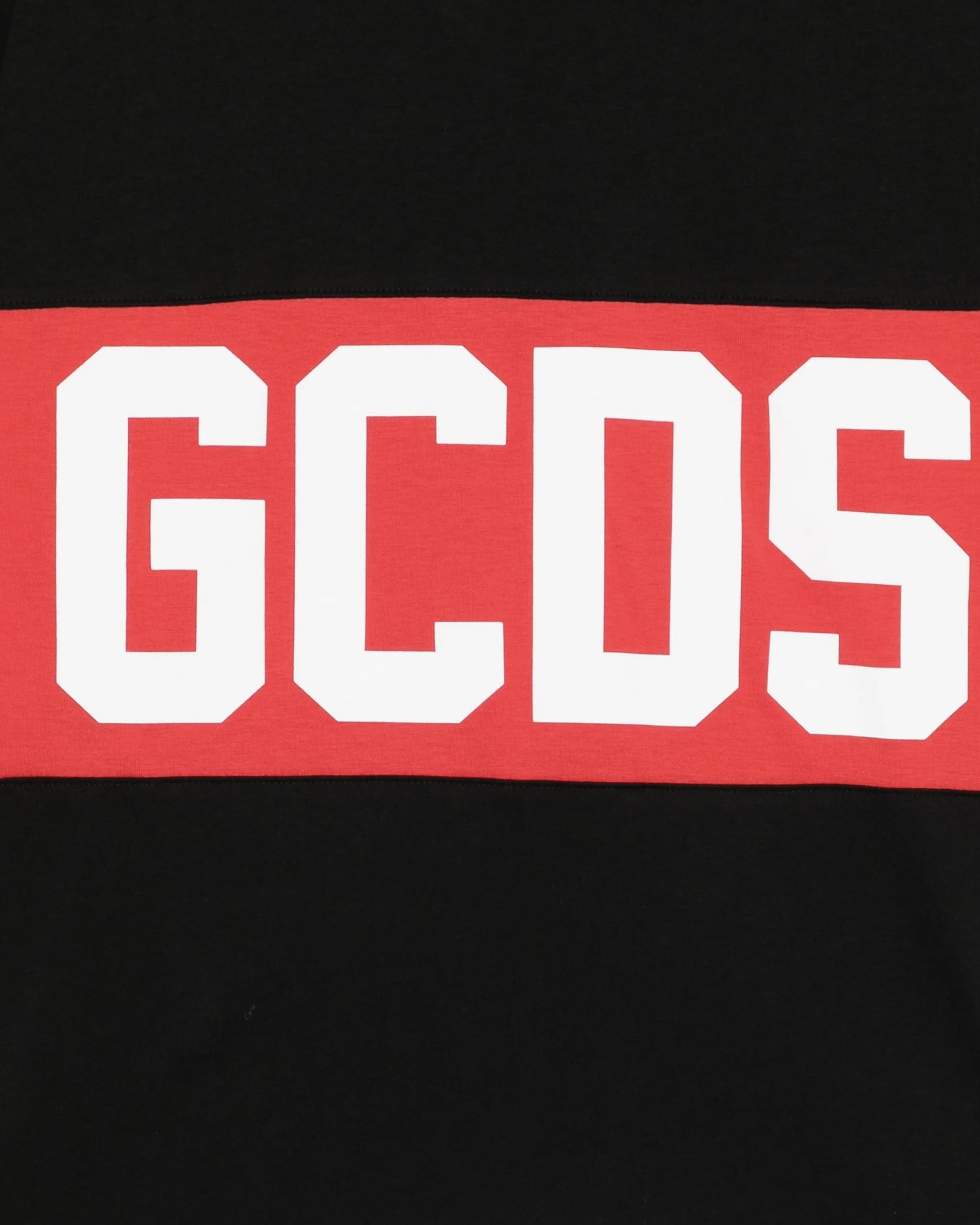 Gcds Kids T-Shirt Nera con Banda Rossa Logata Unisex