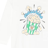 Moschino Kids Maglia Bianca a Maniche Lunghe con Stampa Popcorn Teddy Bear e Logo Unisex per Neonati