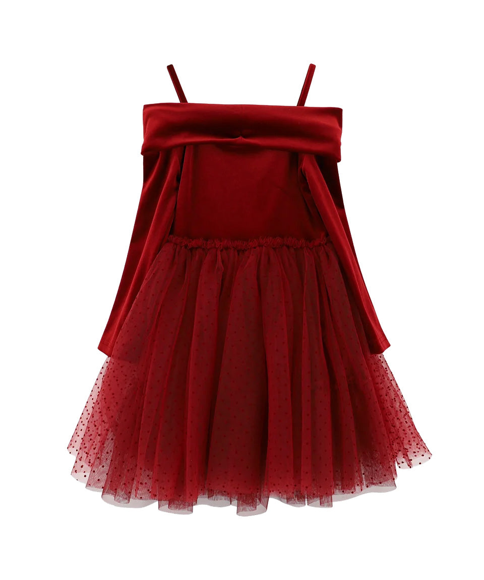 Angel's Face Abito Rosso con Tulle e Fiocco per Bambine
