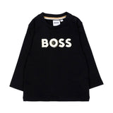 BOSS Kids T-shirt Nera a Maniche Lunghe con Logo Stampato per Neonati