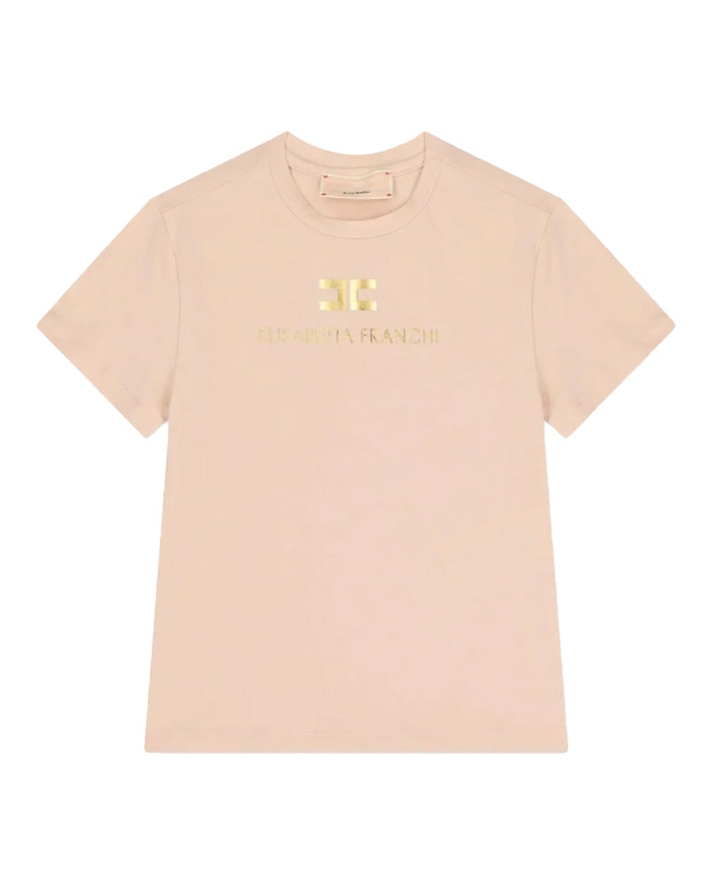 Elisabetta Franchi La Mia Bambina T-Shirt Rosa con Logo Oro per Bambine
