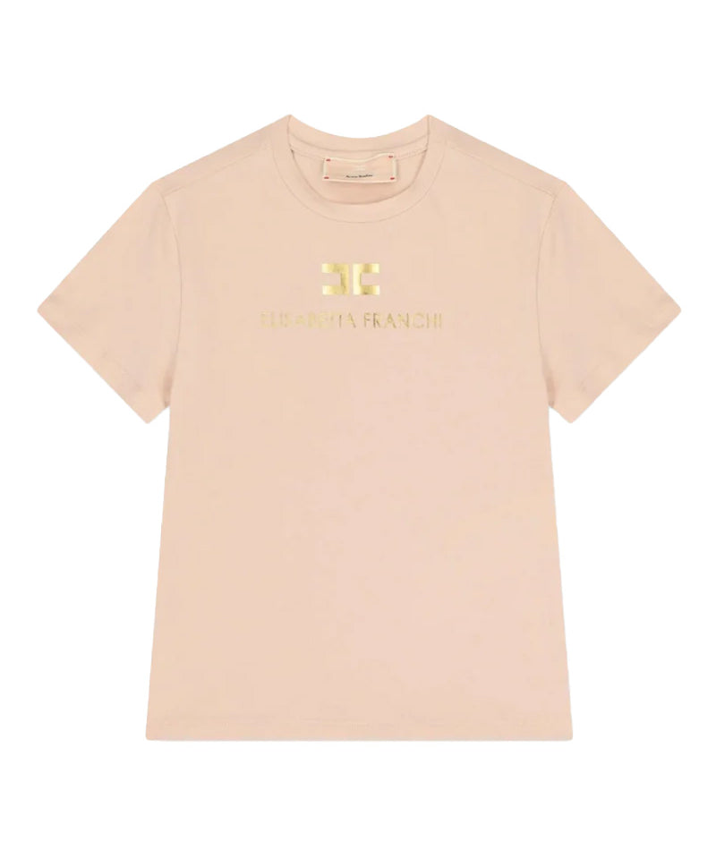 Elisabetta Franchi La Mia Bambina T-Shirt Rosa con Logo Oro per Bambine