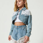 Twinset Kids Shorts in Jeans con Balze in Pizzo 