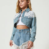 Twinset Kids Shorts in Jeans con Balze in Pizzo 