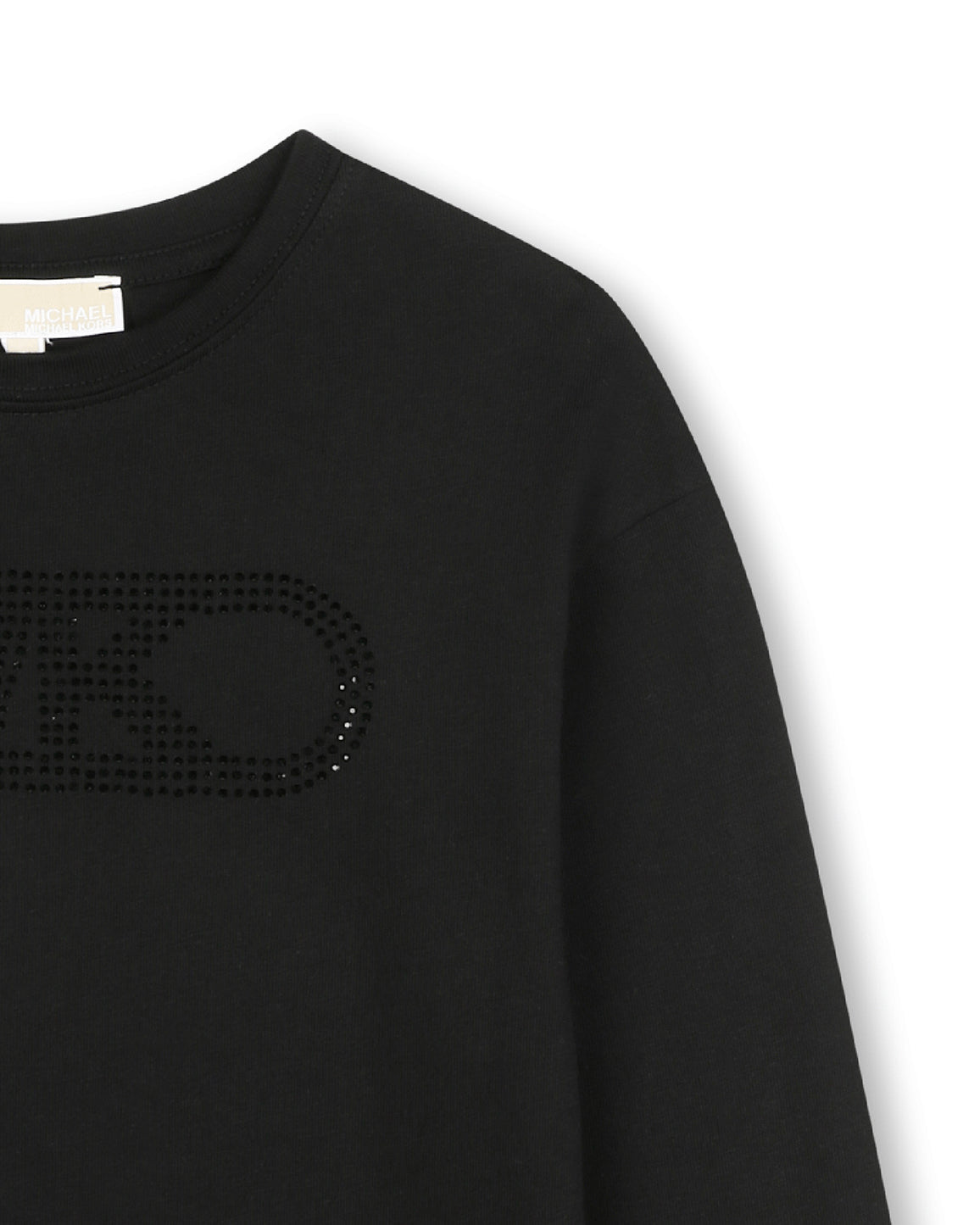 Michael Kors Kids T-shirt Nera Maniche Lunghe con Logo Strass a Contrasto per Bambine
