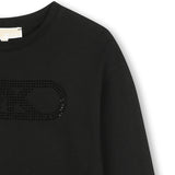 Michael Kors Kids T-shirt Nera Maniche Lunghe con Logo Strass a Contrasto per Bambine