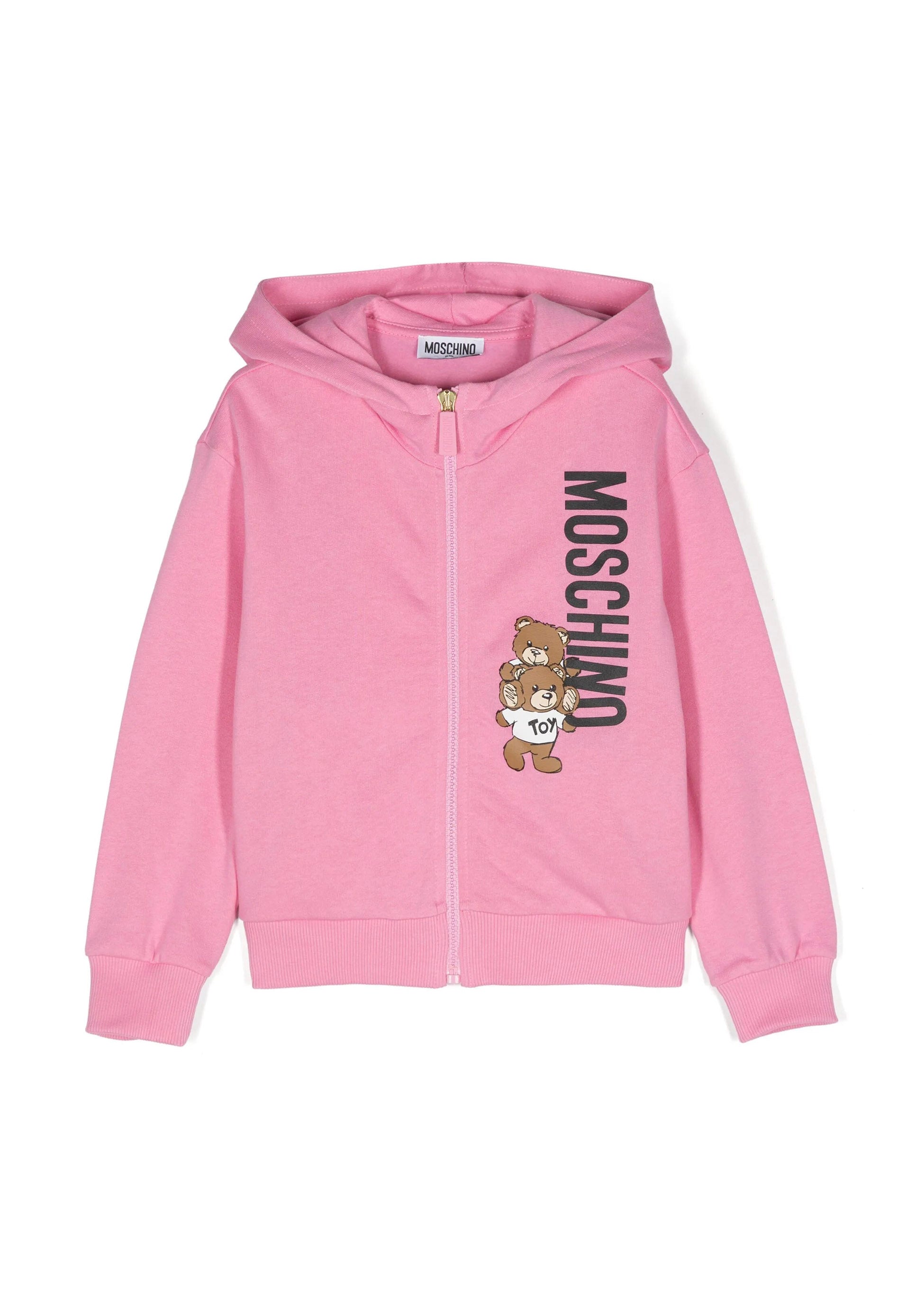 Moschino Kids Felpa Rosa con Cappuccio e Zip per Bambine