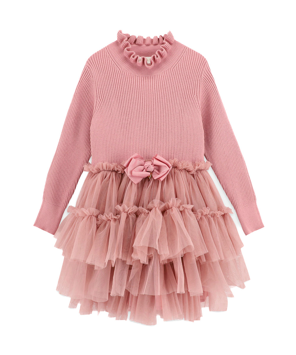 Angel's Face Abito Rosa a Costine con Tulle per Bambine