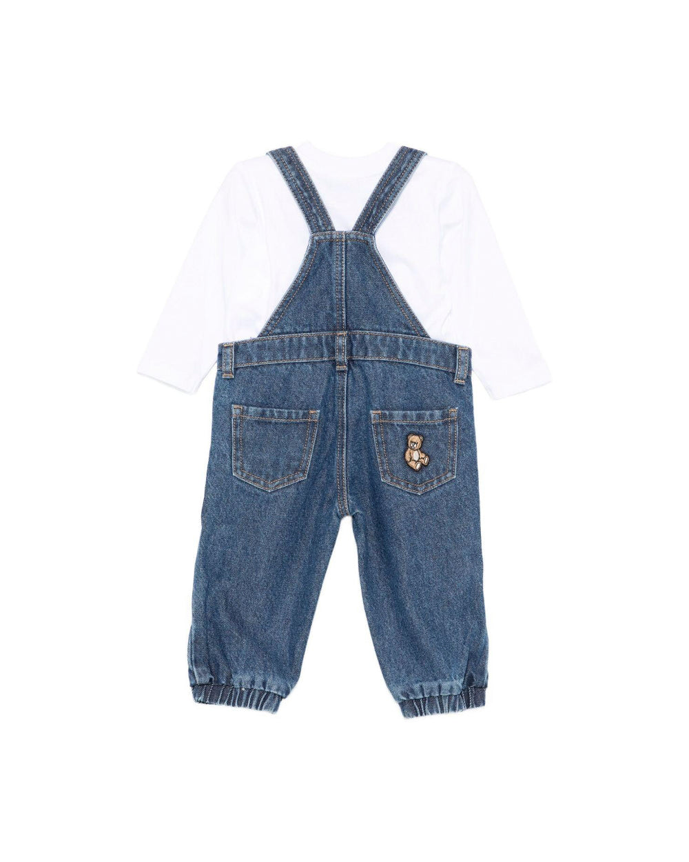 Moschino Kids T-shirt Bianca con Salopette per Neonati