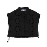 Msgm Kids Camicia Nera Giromanica con Motivi Decorativi per Bambine