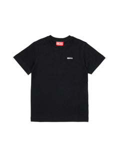 Diesel Kids T-shirt Nera con Dettaglio Logo Metallico Unisex per Bambini