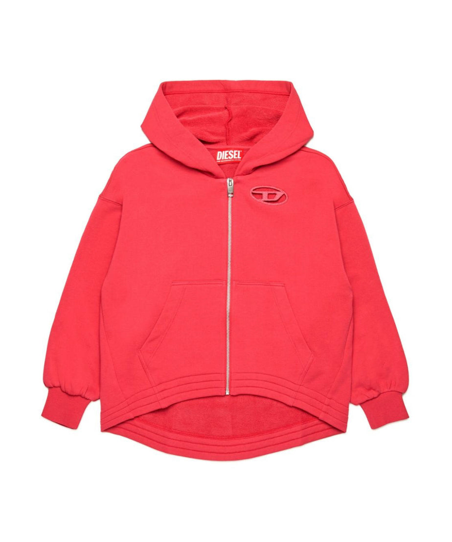 Diesel Kids Felpa Fucsia con Cappuccio e Zip con Oval D per Bambine