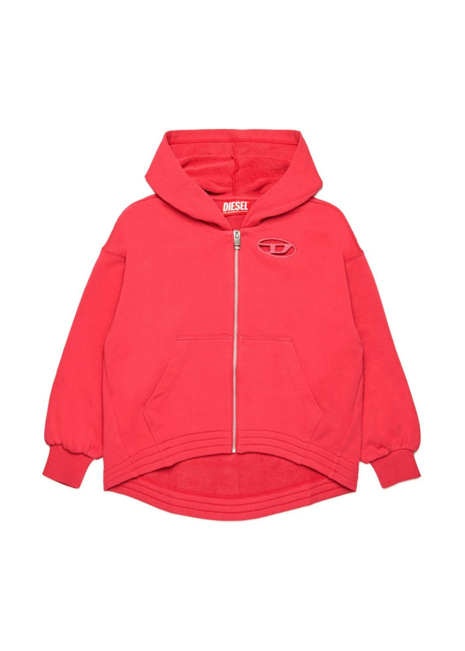 Diesel Kids Felpa Fucsia con Cappuccio e Zip con Oval D per Bambine