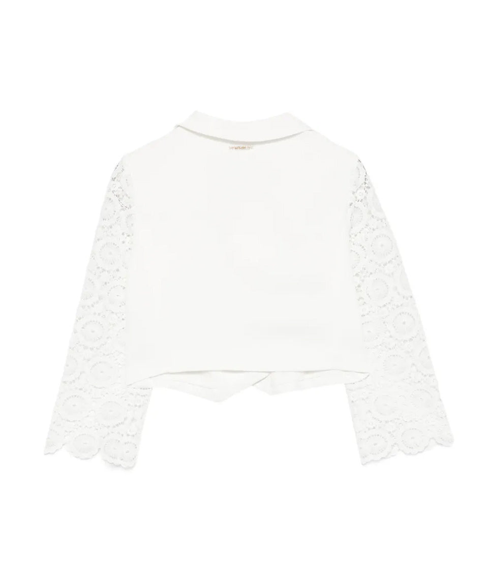 Twinset Kids Giacca Off-White con Maniche in Pizzo per Bambine