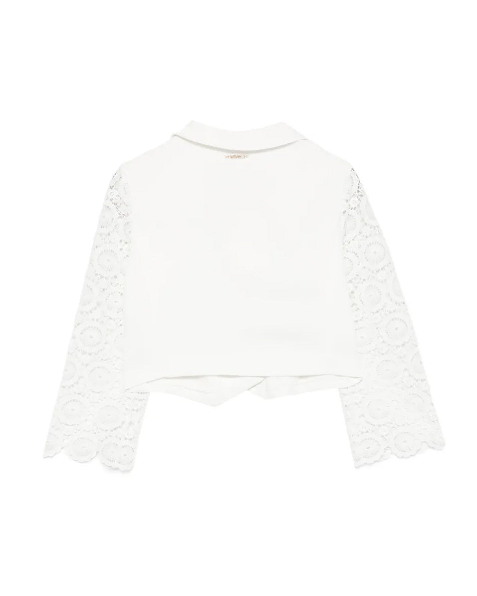 Twinset Kids Giacca Off-White con Maniche in Pizzo per Bambine