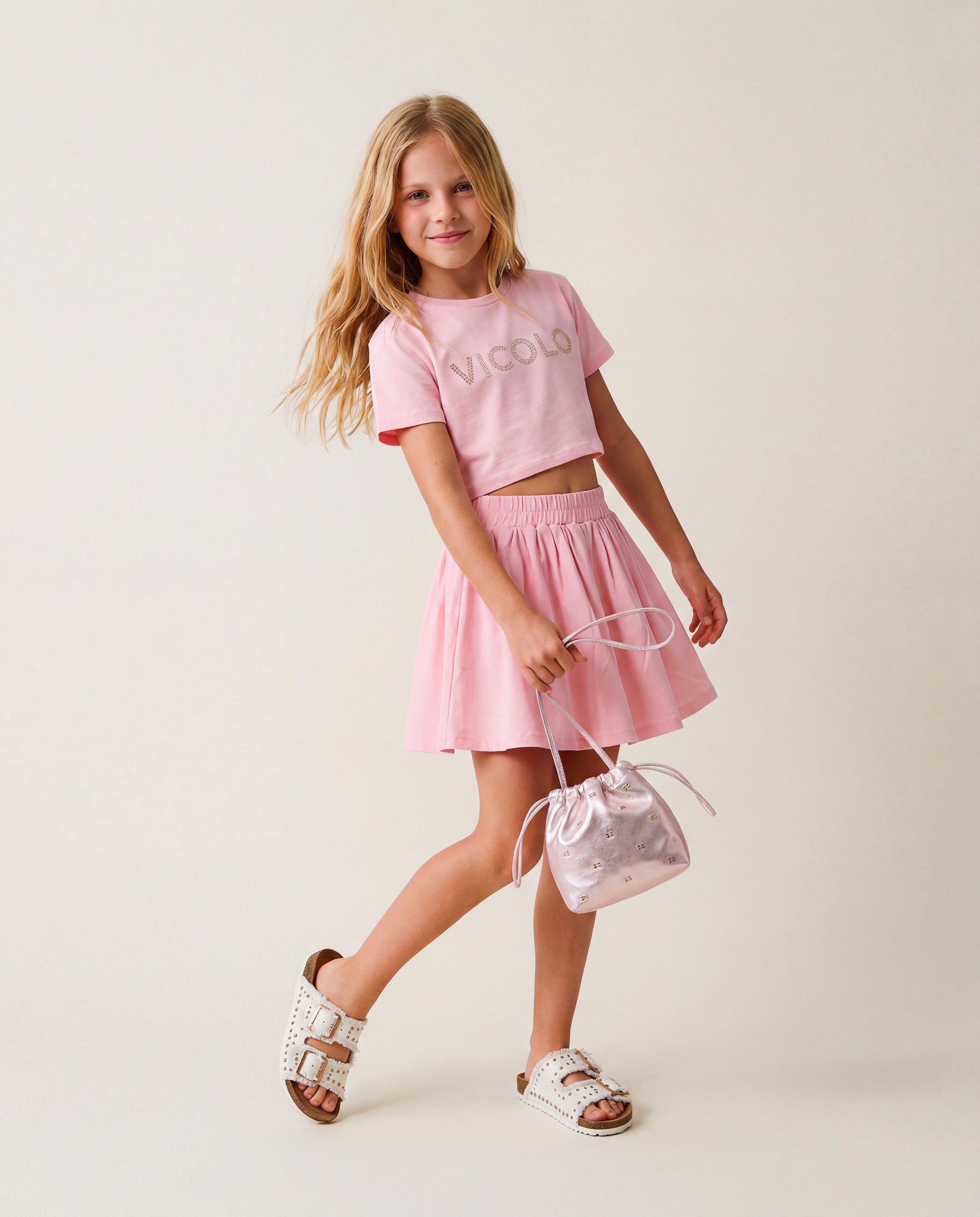 Vicolo Kids Completo Rosa con Logo Brillantinato per Bambine