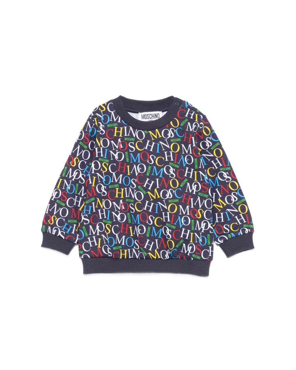Moschino Kids Felpa Navy con Logo Colorful All Over per Neonati