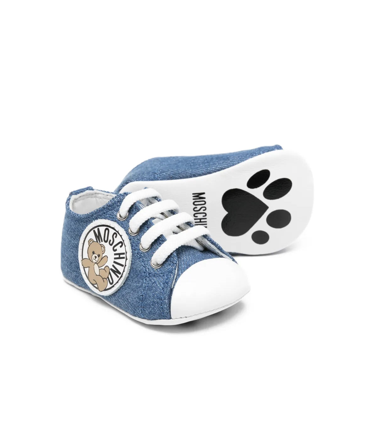 Moschino Kids Sneaker in Denim con Logo Teddy per Neonati