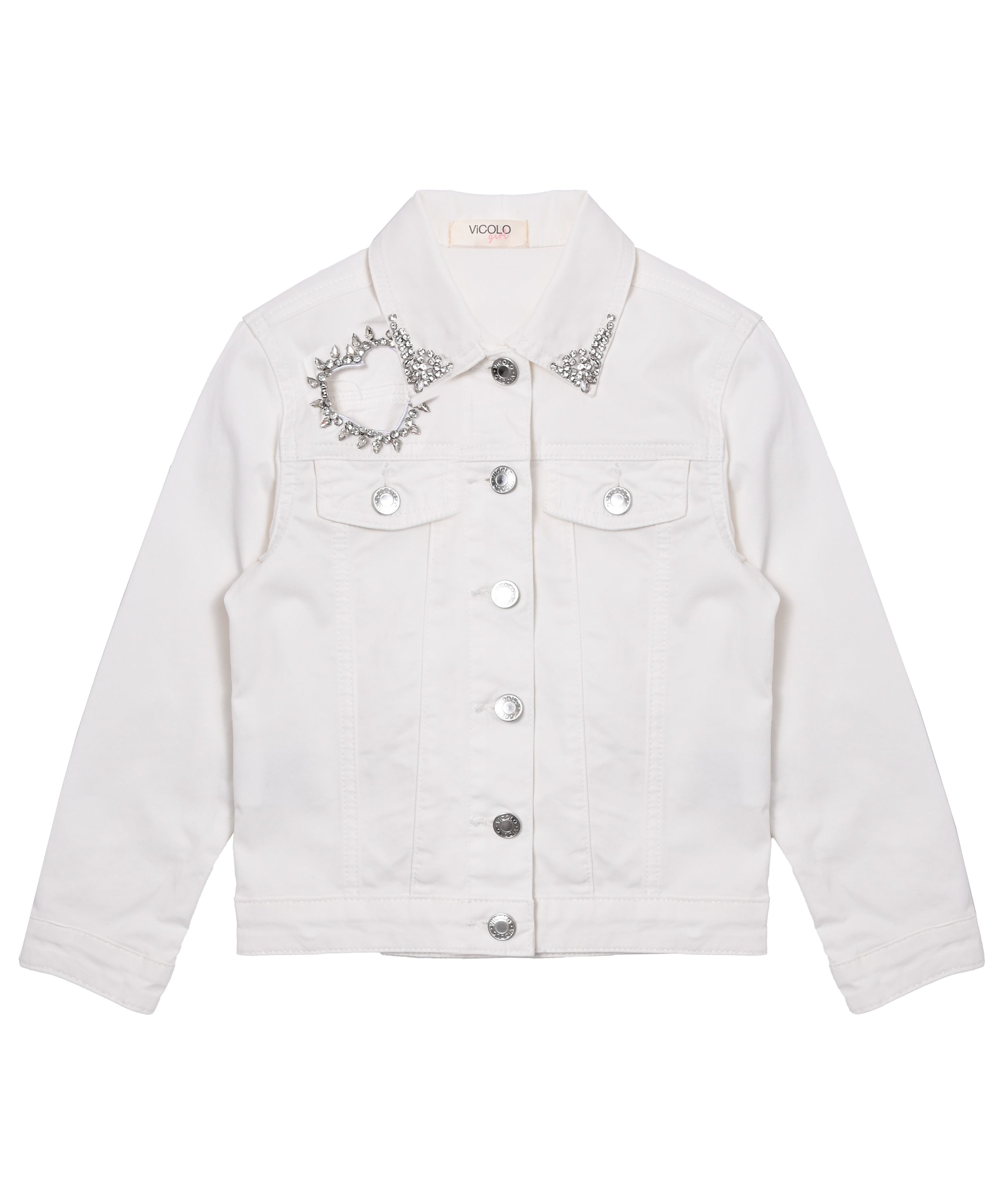 Vicolo Kids Giubbino Denim Bianco con Strass per Bambine