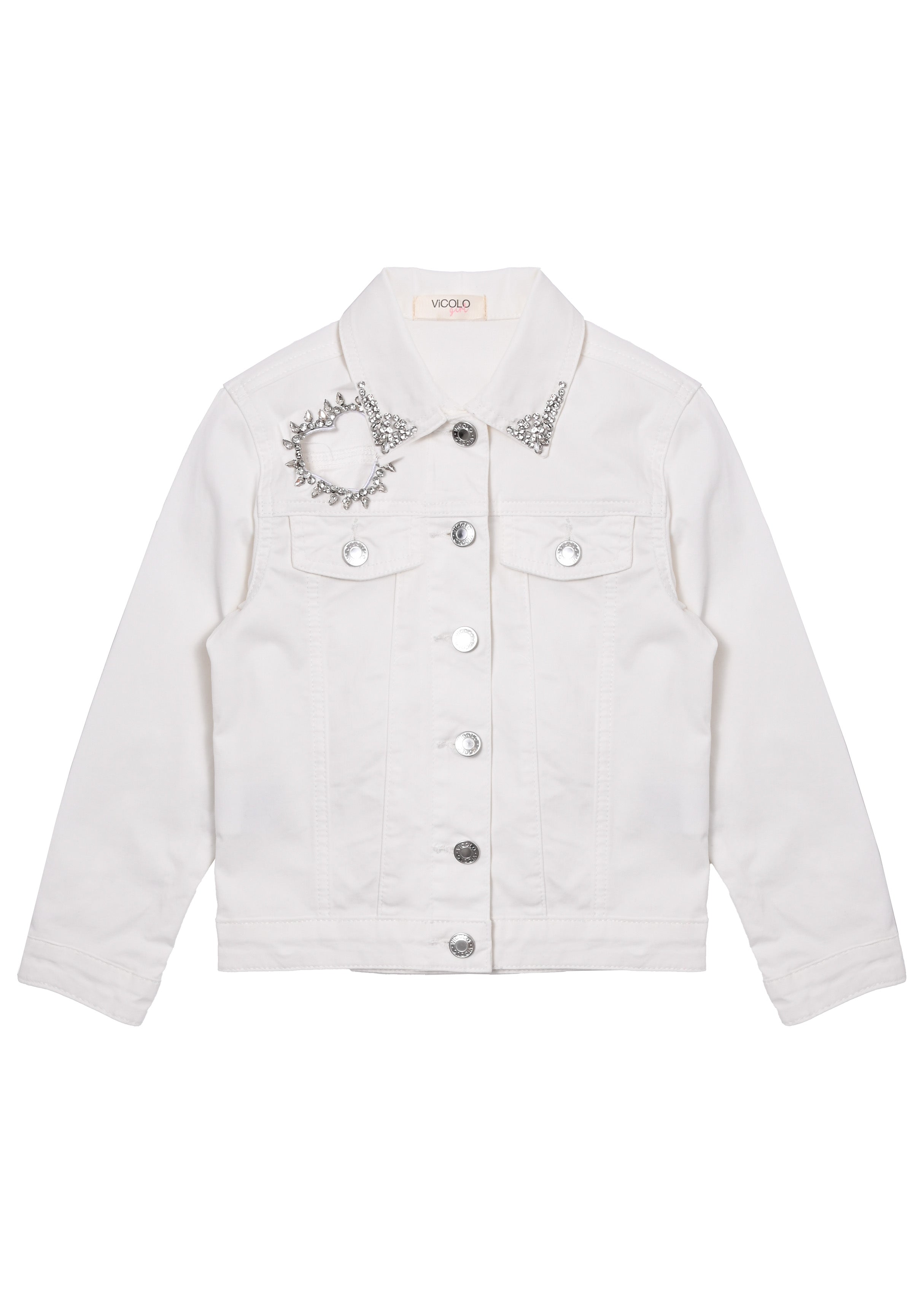 Vicolo Kids Giubbino Denim Bianco con Strass per Bambine