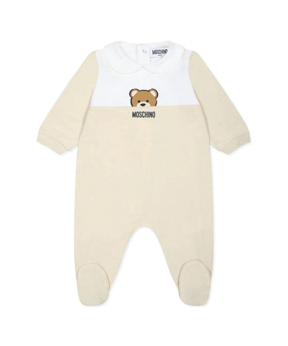 Moschino Kids Tutina Beige con Stampa per Neonati