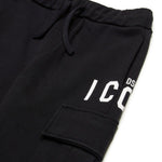Dsquared2 Kids Pantaloni Neri in Felpa con Stampa ICON per Bambini (dettaglio)