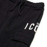 Dsquared2 Kids Pantaloni Neri in Felpa con Stampa ICON per Bambini (dettaglio)