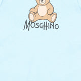 Moschino Kids Tutina Azzurra con Colletto Bianco e Stampa Teddy Bear con Logo per Neonati