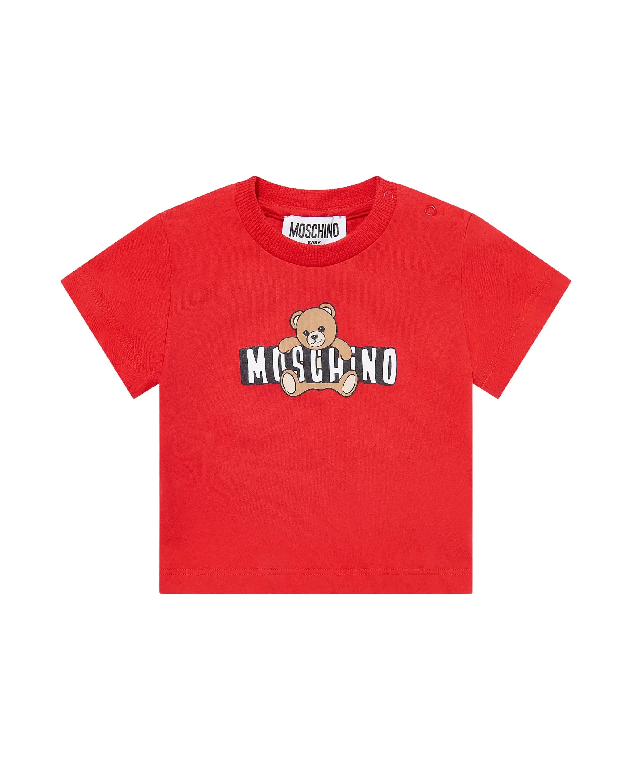 Moschino Kids T-Shirt Rosso con Logo Teddy Bear per Neonati
