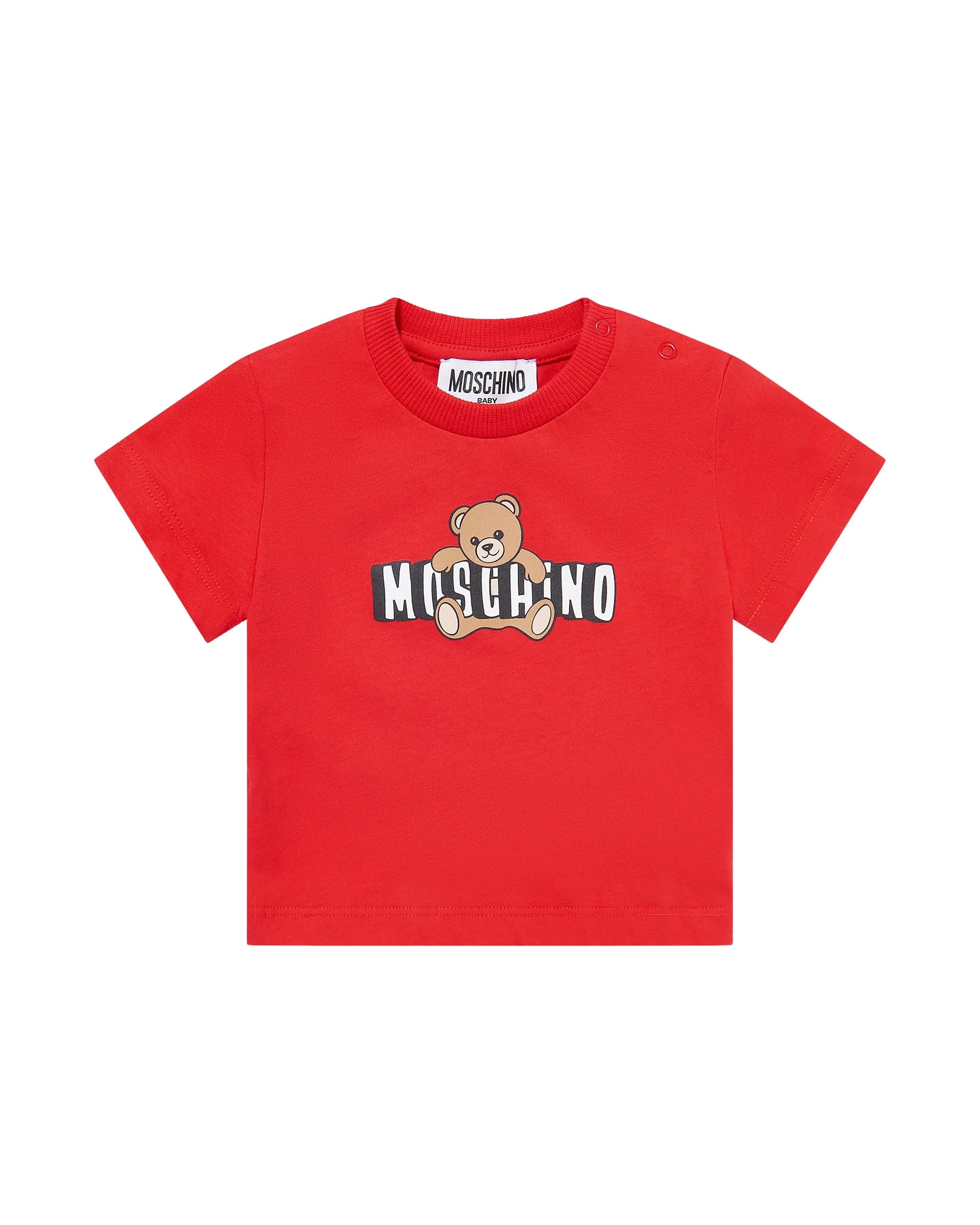 Moschino Kids T-Shirt Rosso con Logo Teddy Bear per Neonati