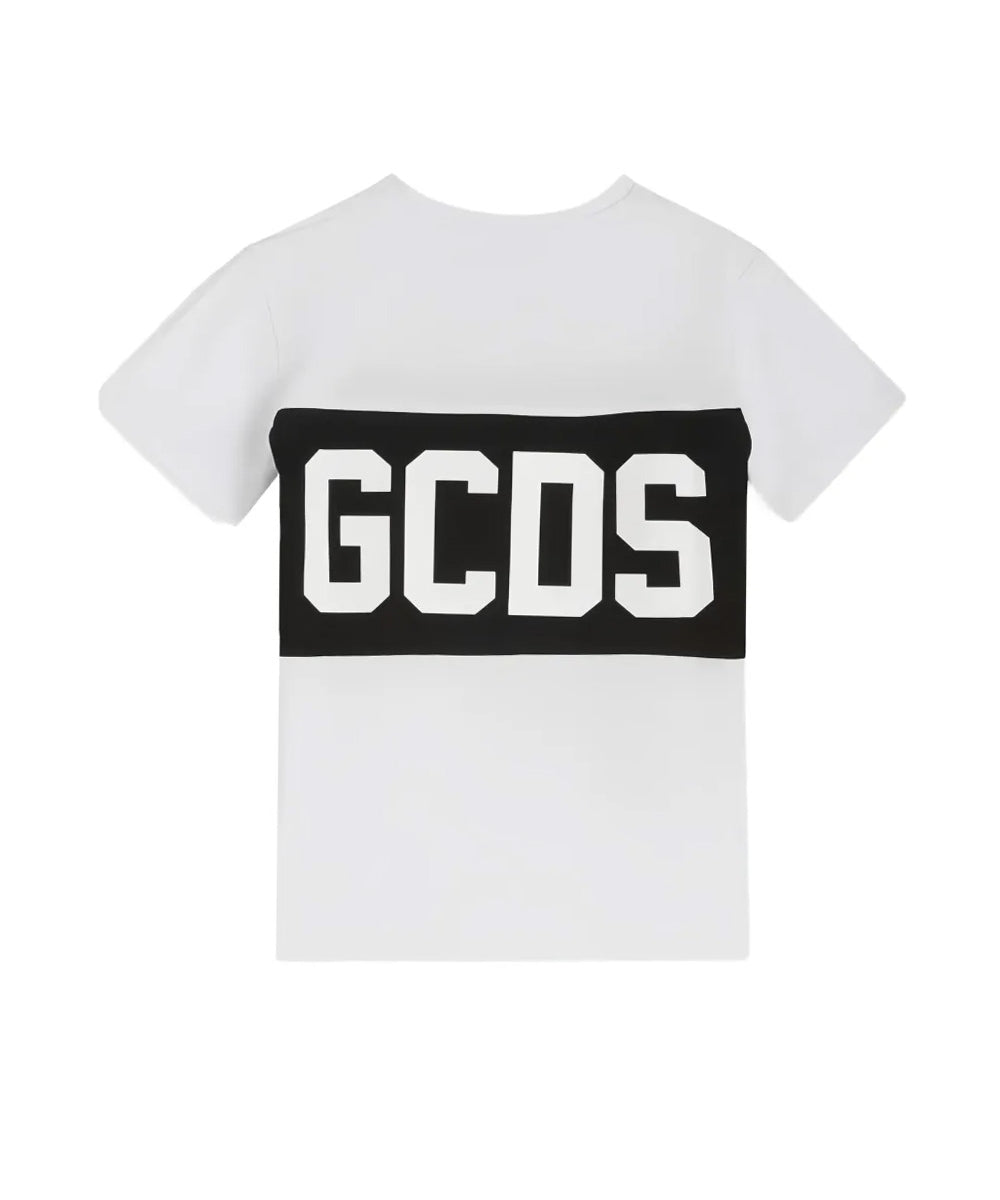 Gcds Kids T-Shirt Bianca con Banda Nero Logata Unisex