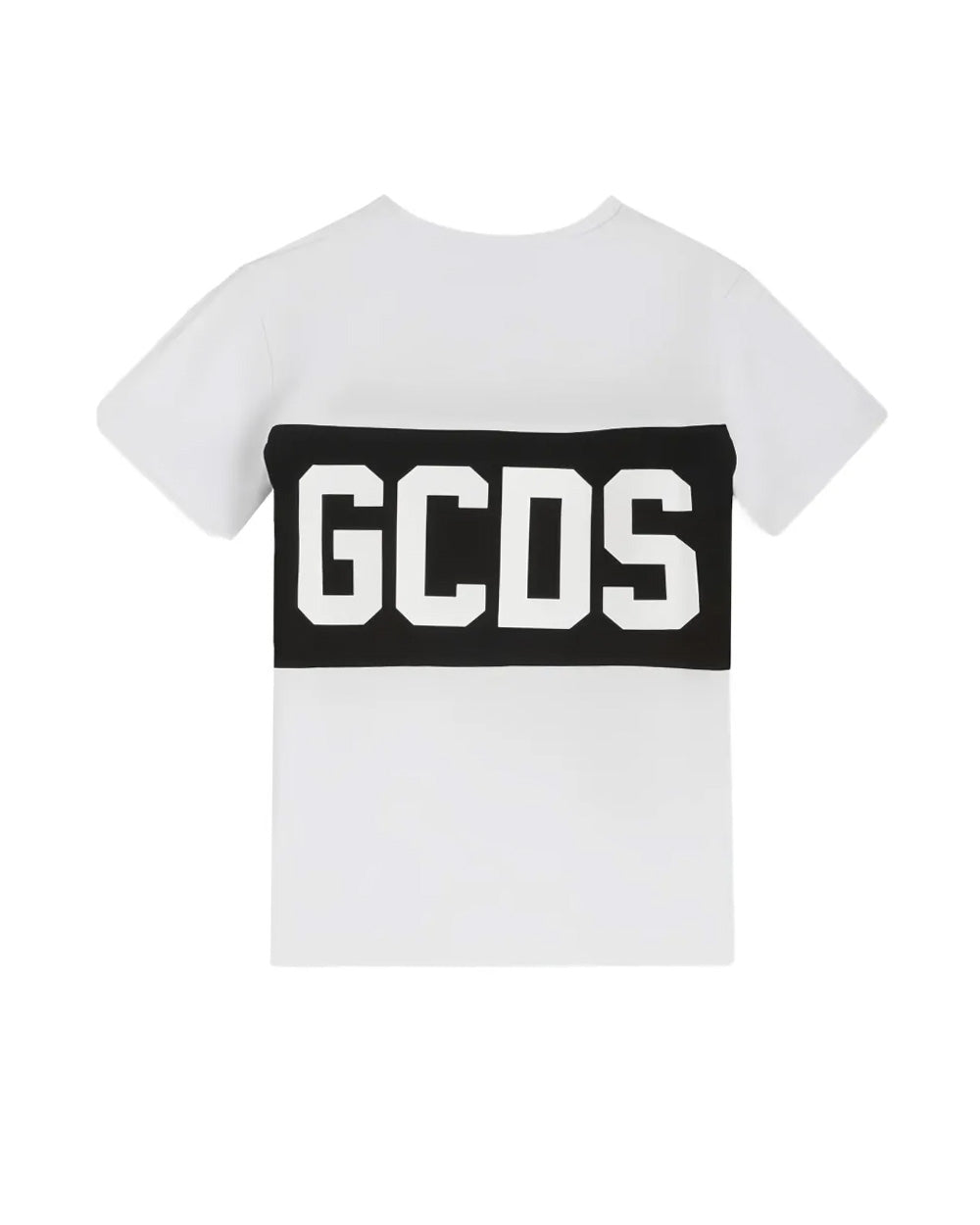 Gcds Kids T-Shirt Bianca con Banda Nero Logata Unisex
